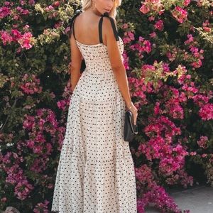 VICI EZZA VELVET POLKA DOT TIE STRAP MAXI DRESS - BEIGE
